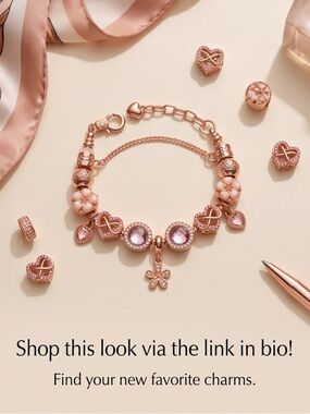 Elegant Rose Gold Floral & Crystal Charm Bracelet (6"-8" Adjustable)